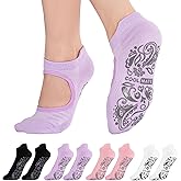 CoolMate Pilates Socks with Grips for Women, Yoga Socks, Crew Non Slip Women for Barre, Valentines Day Gifts for Her