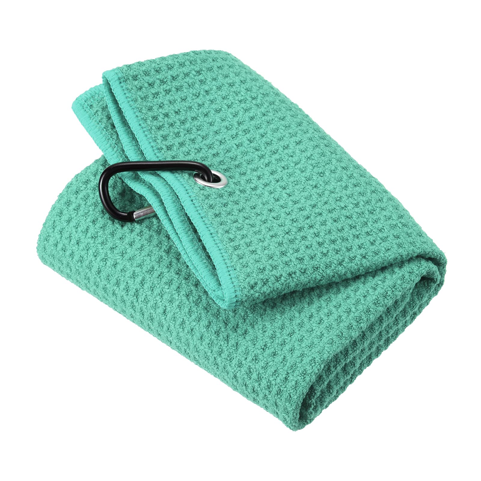PATIKIL 16"x16" Tri-Fold Golf Towels, Waffle Pattern Towels Soft Fiber Strong Water Absorption with D Clip for Golf Lovers, Green