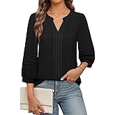 Unixseque Womens Casual Blouses 3/4 Sleeve V Neck Business Tops Ladies Trendy Office Work Shirts