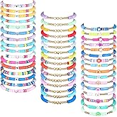 Jadive 48 Pcs Christmas Friendship Bracelets Bulk Colorful Adjustable Kids Bracelets Stretch Clay Preppy Surfer Beaded Christmas Girl Boys Party Favors Jewelry Gift Set, Various Styles