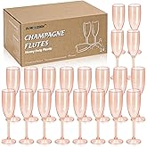 XUWAIDSGN 24 Pcs Reusable Champagne Flutes Plastic Wine Glasses Bulk Vintage Champagne Flutes Mimosa Bar Glasses Stemmed Drinking Cups 5.4OZ for Christmas Birthday Wedding Bride
