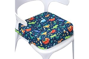 E1F1NN DOT Toddler Booster Seat for Dining Table, Portable Kids Booster Seat with Safety Buckles, High Cushion for Travel with Non-Slip Bottom (Blue Dinosaur)