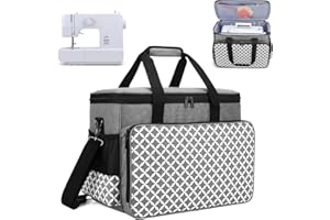 Yarwo Sewing Machine Carrying Case with Thicken Bottom Board, Universal Sewing Machine Tote Compatible with Most Standard Sewing Machine and Accessories, Gray with Grid