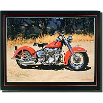 Harley-Davidson TOKORO 1800 額装ポスター Motorcycle Wall Decor 1965 Blue Panhead Harley Davidson Vintage