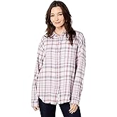 Lucky Brand Womens Long Sleeve Oversized Distressed Plaid Shirt