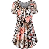 BAISHENGGT Women's Tunic Tops for Leggings Summer Short Sleeve Henley V Neck Button Casual Blouses Flowy T Shirt