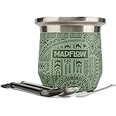 MADFLOW Yerba Mate Cup. Stainless Steel Mate Cup with 2 Bombillas. Double Wall Vacuum Insulated Yerba Mate Gourd. Unique Mate Cup And Bombilla Set