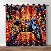 Jekeno Gaming Blackout Curtains Colorful Video Game Graffiti Gamepad Print Drapes Decor Playroom Bedroom Home Apartment Living Room Darkening Grommet Window Treatments 2 Panels Set,52x84 Inch