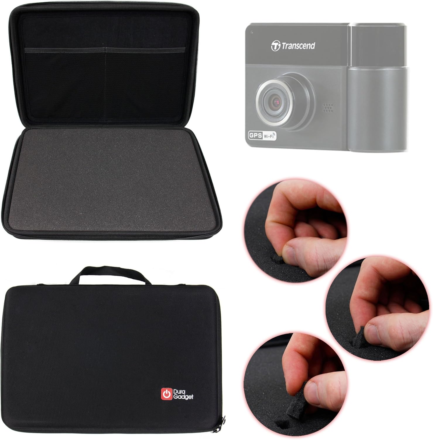 DURAGADGET Black EVA Case w/Fully-Customizable & Shock-Absorbing D.I.Y Foam Interior - Compatible with Transcend DrivePro 220 | 200 | 100 | 50 & 520 Dash Cams