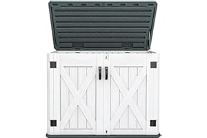 DWVO Outdoor Storage Shed, Weatherproof Resin, 35 Cu Ft Capacity, Horizontal Design, X-Shaped Lockable Door, Suitable for Bike, Garden Tools, Trash Cans, Light Gray