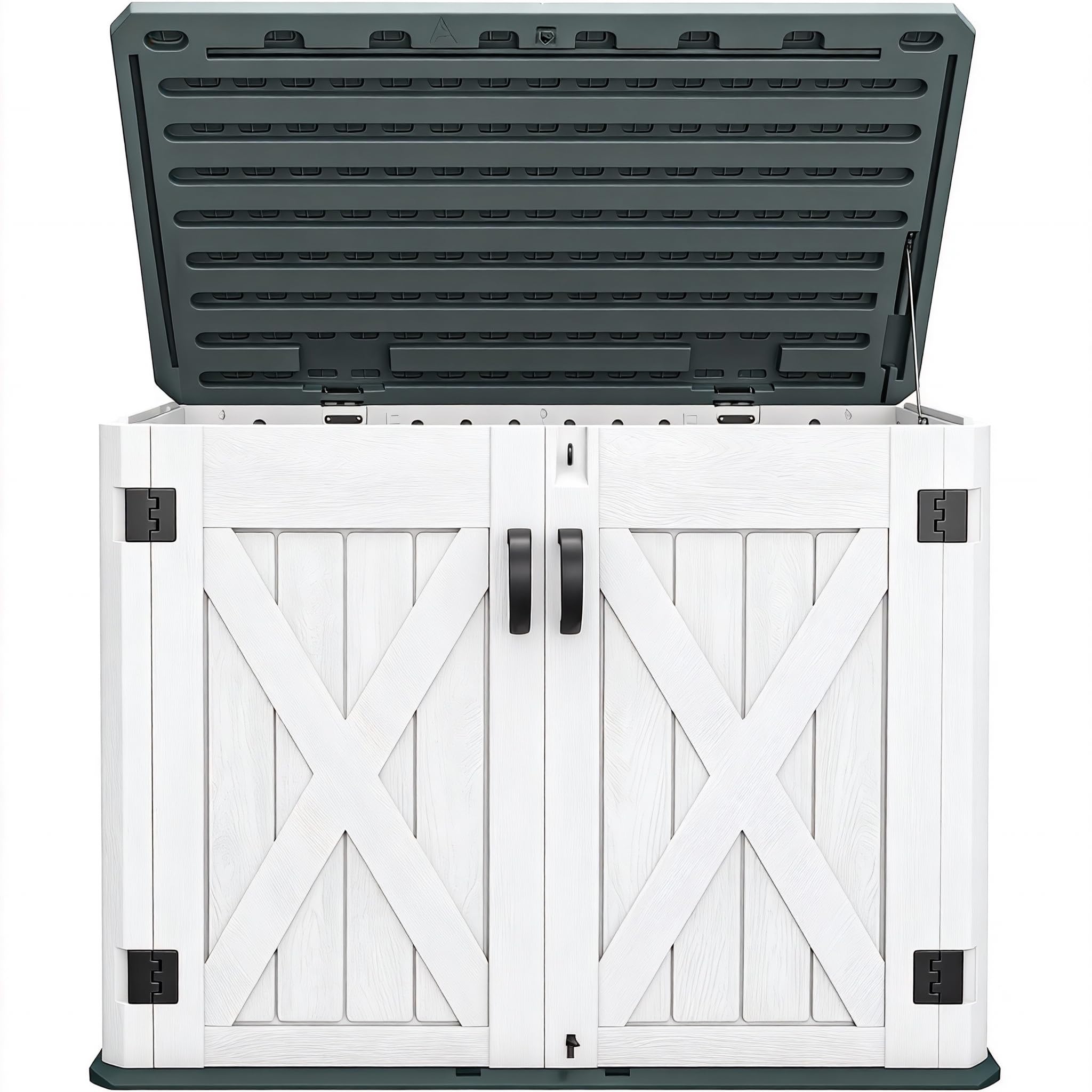Photo 1 of ***PARTIAL SET/ JUST THE LID*** DWVO Outdoor Storage Shed, Weatherproof Resin, 35 Cu Ft Capacity, Horizontal Design, X-Shaped Lockable Door, Suitable for Bike, Garden Tools, Trash Cans, Light Gray