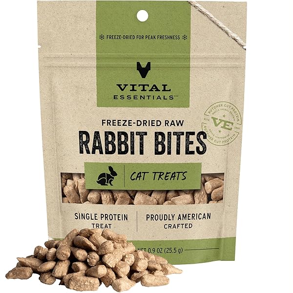 VITAL ESSENTIALS RABBIT BITES CAT TREATS, 0.9 OZ | FREEZE-DRIED RAW | SINGLE PROTEIN | GRAIN FREE, GLUTEN FREE, FILLER FREE