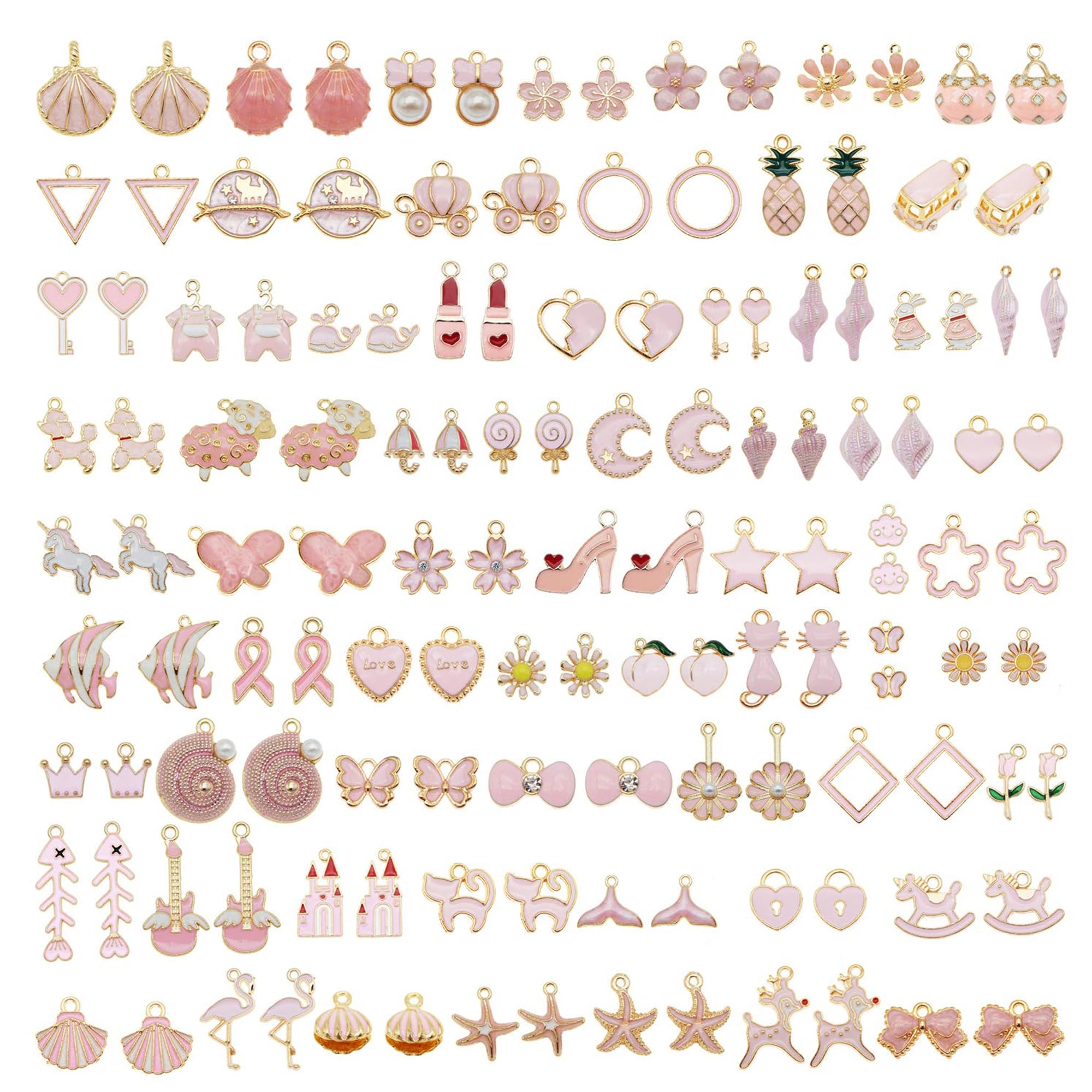 Julie Wang 60Pcs 30 Pairs Mixed Enamel Pink Theme Charms Pendants for Jewelry Making Bulk lot Necklace Earrings Bracelet Craft Findings