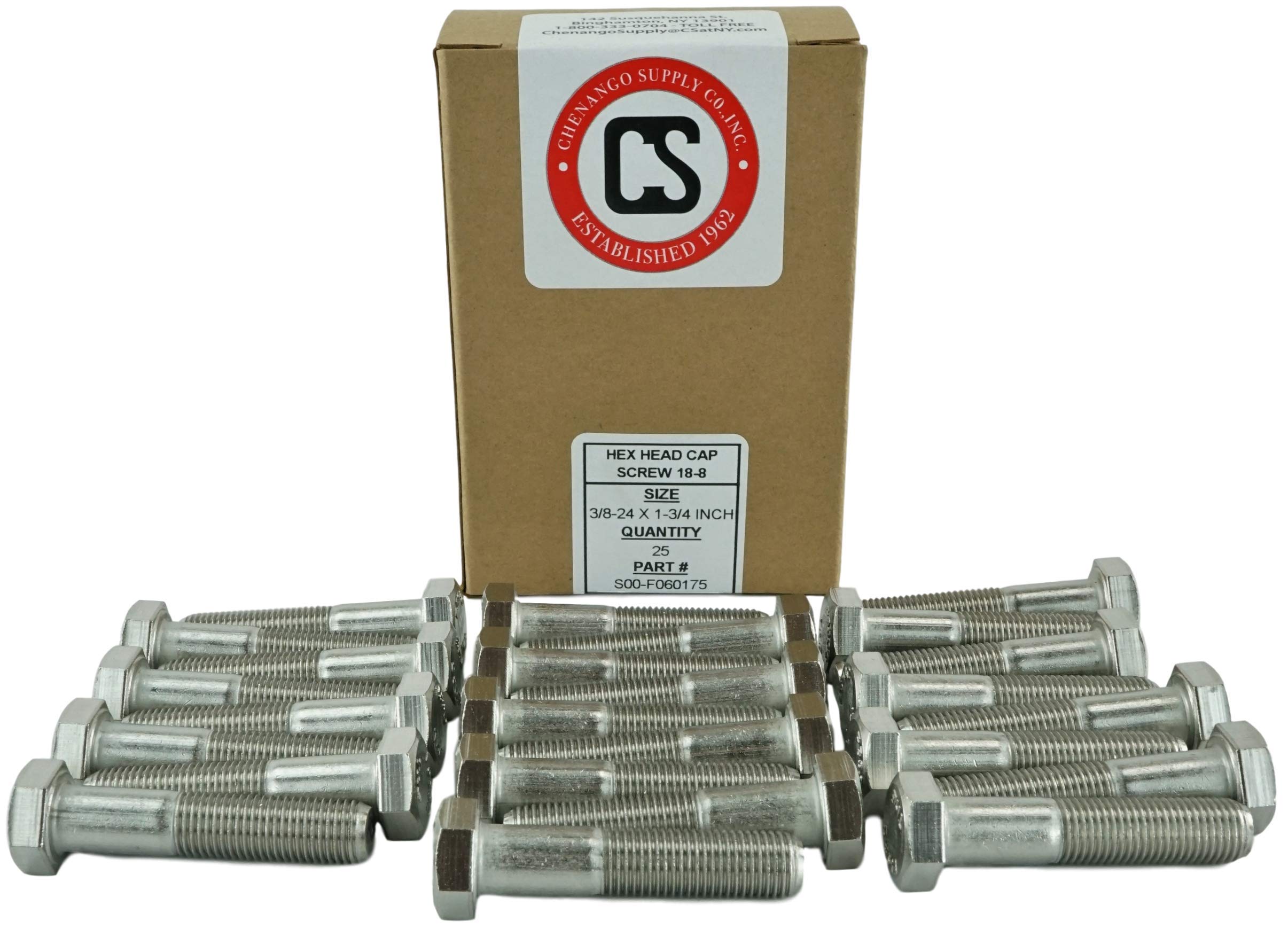 Stainless 3/8-24 x 1-3/4" Hex Head Bolts (3/4" to 5" Length in Listing), 304 Stainless Steel, SAE Fine Thread, 25 Pieces (3/8-24 x 1-3/4")