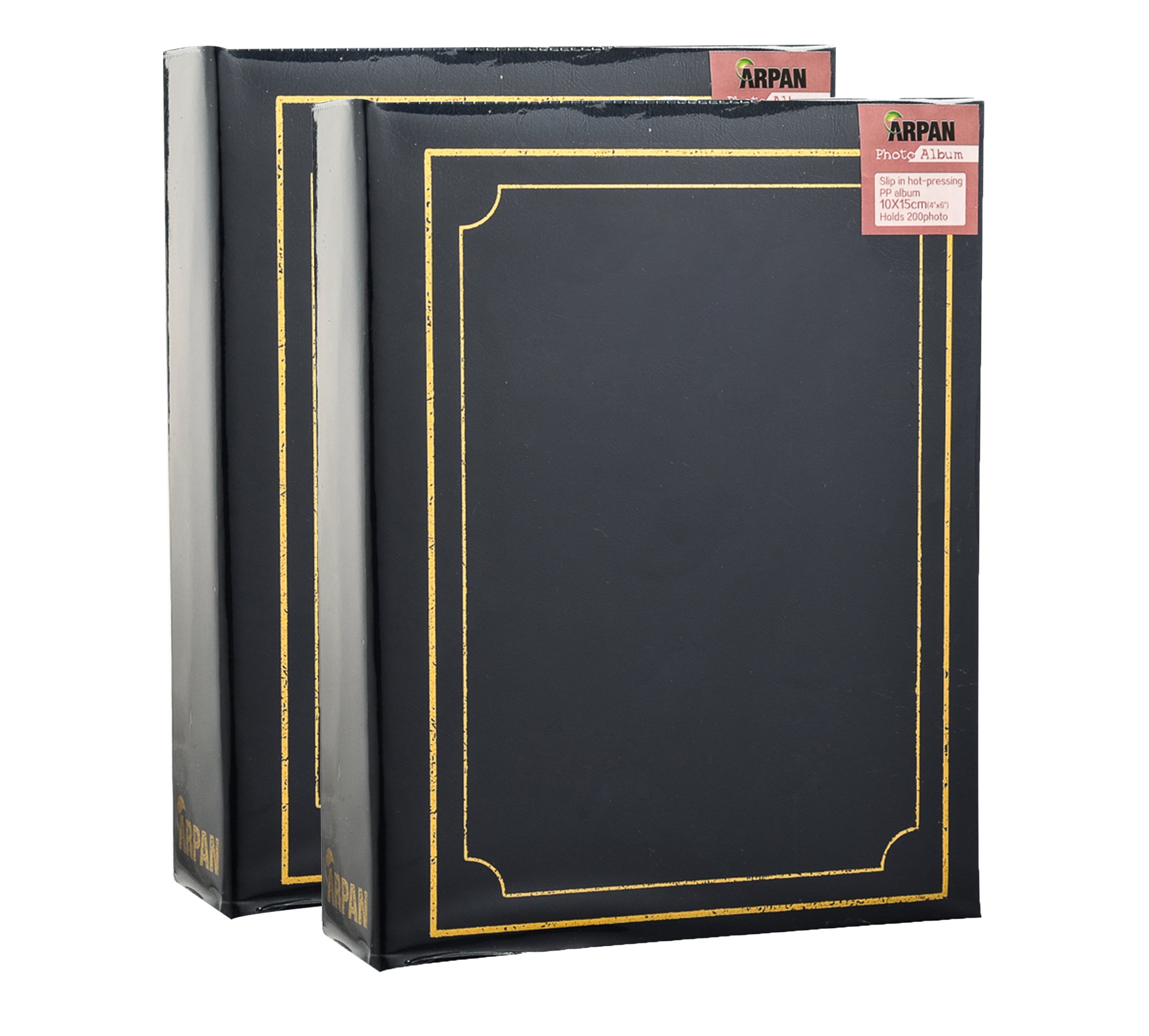 Arpan Photo Album 6x4" 10x15cm for 200 Photos Slip In – Pack of 2 Blue Padded Slip In Photo Albums | Photo Albums 6x4 200 Photos Slip In | Photos Album with CD Pocket and Gold Detail Cover