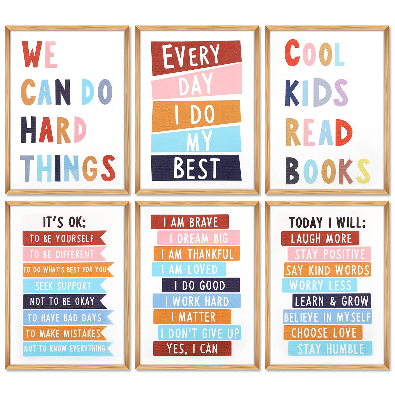 Inspirational Quote Wall Art Poster, A4 Growth Mindset Canvas Prints, Kids Positive Motivational Murals for Nursery Preschool Classroom Bulletin Board Homeschool Bedroom Daycare Decor-Unframed