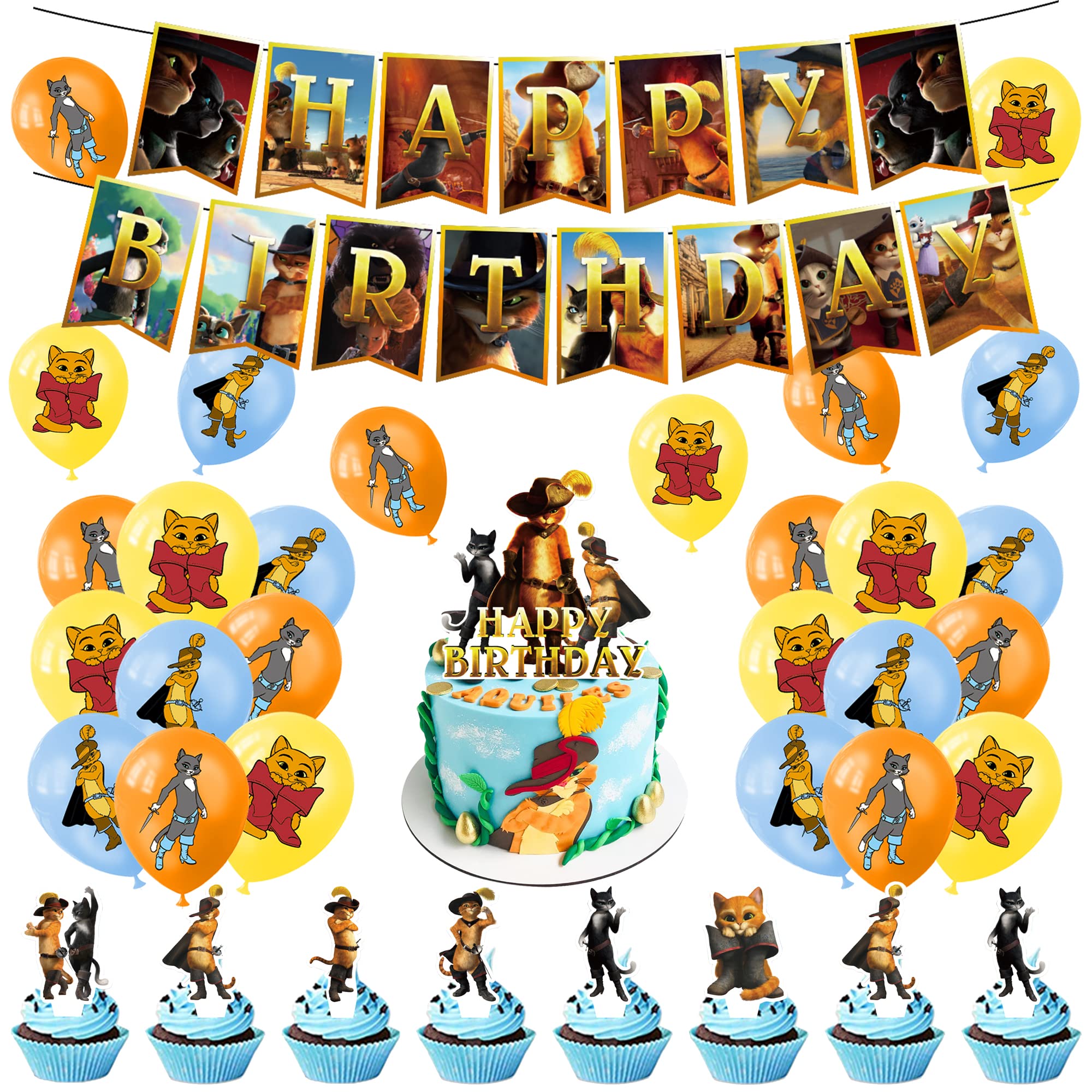 Party Supplies Puss in Boots Cake Topper Puss in Boots Birthday Decorations Puss in Boots Balloons Puss in Boots Birthday Cake Decorations Puss in Boots Birthday Banner Puss in Boots Party Decorations