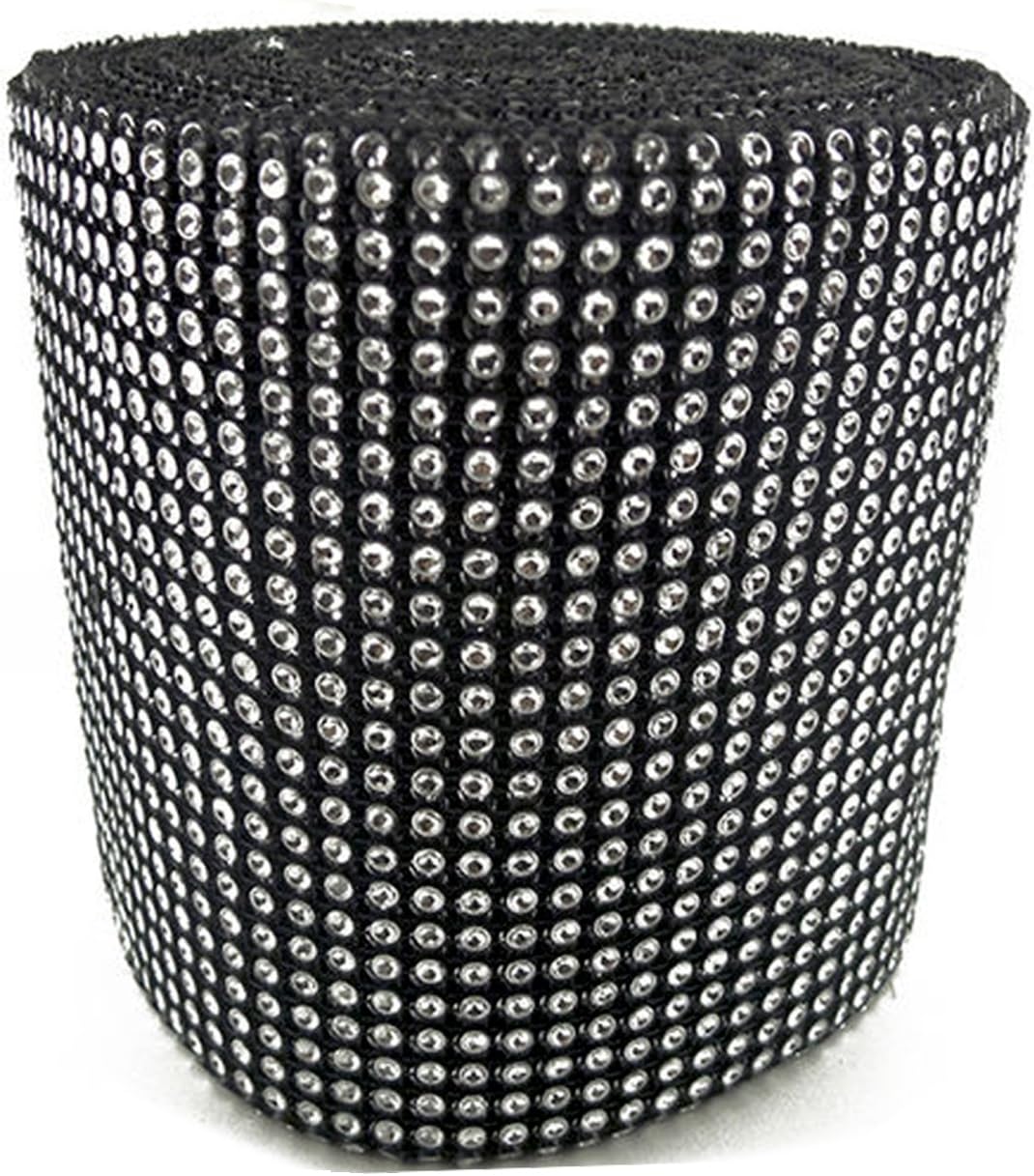 Diamond Mesh Wrap Roll Rhinestone Crystal Ribbon 4.5" x 10 Yards for Crafts, Decorations, Parties, Weddings and More - All Purpose (Black/Silver Rhinestone)