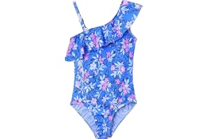 Snowheart Girls Swimsuit One Piece Bathing Suit Kids Summer Hawaiian One Shoulder Ruffle Swimwear for 3-12 Years Old