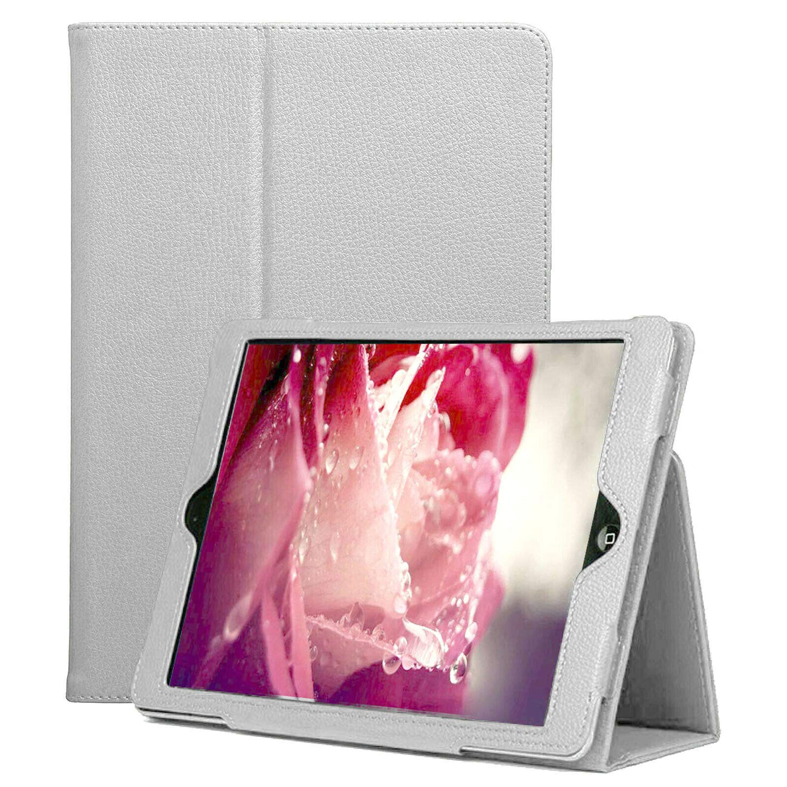 Leather Flip Stand Folio Case Plain Cover for Apple iPad Air 5th,6th Generation 2017-2018 (White)