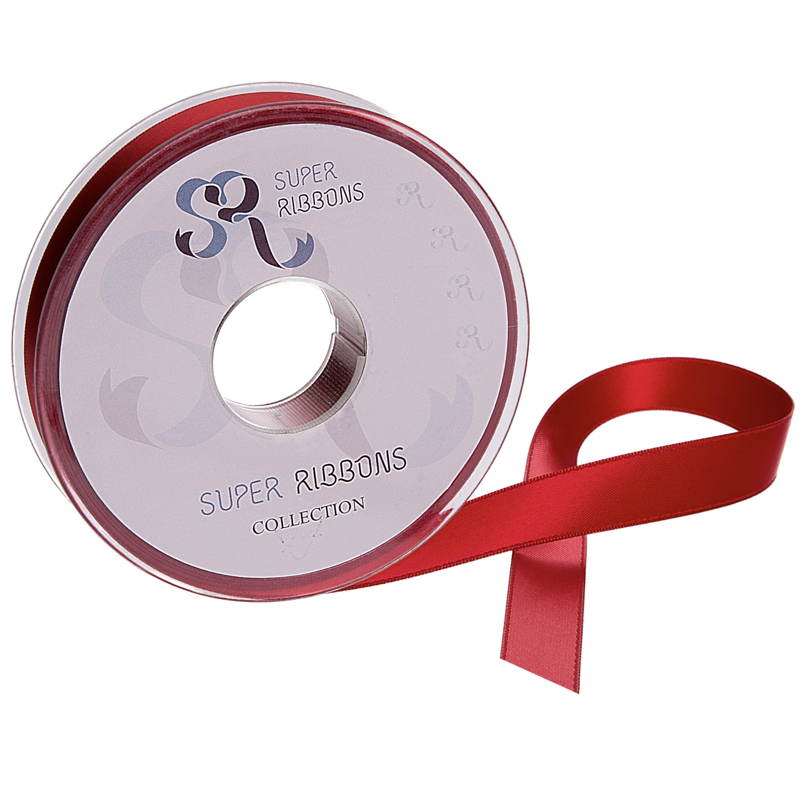 SR SUPER RIBBONS®™- Full Reel 25mm Double Faced Satin Ribbon, 20 Metres on Reel - Red