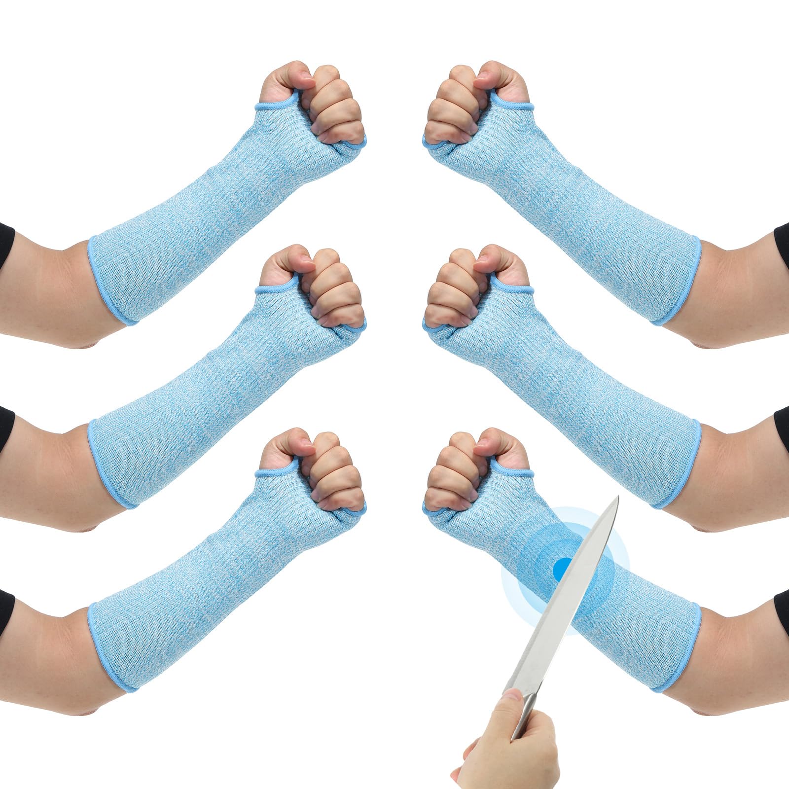 PATIKIL 14 Inch Cut Resistant Sleeve, 3 Pairs Arm Safety Protectors Sleeves with Thumb Hole Level 5 Protection Forearm Guard Sleeves for Thin Skin and Bruising, M, Sky Blue