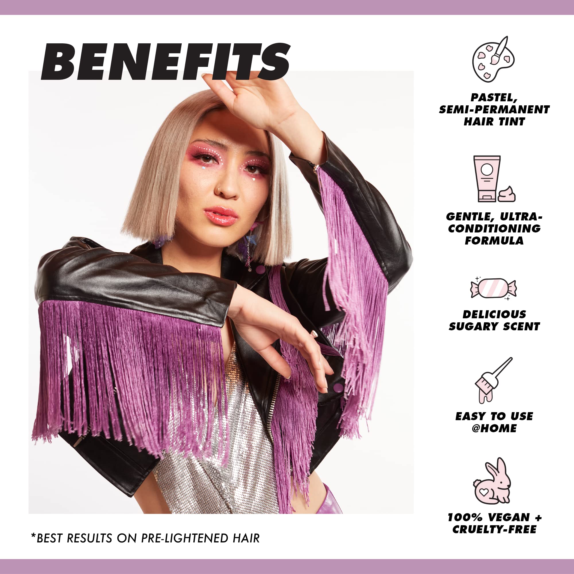 Lime Crime Pastel Colored Unicorn Hair Tint, Oyster (Lavender Grey) - Damage-Free Semi-Permanent Hair Color Conditions & Moisturizes - Temporary Hair Dye Kit Has Sugary Citrus Vanilla Scent - Vegan