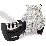 4-in-1 Kitchen Knife Accessories: 3-Stage Knife Sharpener Helps Repair, Restore, Polish Blades and Cut-Resistant Glove (Black