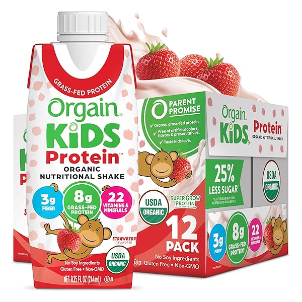 ORGAIN ORGANIC KIDS NUTRITIONAL PROTEIN SHAKE, STRAWBERRY, HEALTHY...