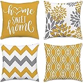 Hexagram Geometric Yellow Pillow Covers 18x18 Set of 4, Decorative Outdoor Boho Modern Throw Pillow Covers, Home Sweet Home Farmhouse Cushion Case for Couch Sofa Bedroom Indoor Decor(No Insert)