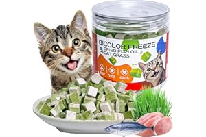 ZHSteveG Freeze-Dried Cat Grass Treats with Omega-3 Fish Oil Blend - Hairball Control, Skin & Coat Health for Cats (Chicken & Fish Oil, 1.76 oz)