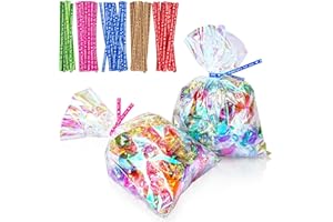 Cherodada Cellophane Treat Bags, 5x7 Inch Iridescent Cellophane Bags with Twist Ties, Celebrations Baby Showers Weddings Birthday Party Gift Wrapping(Pack of 100)