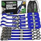 Rhino USA Ratchet Straps Tie Downs (4-Pack) - 1 Inch x 15 Feet (1,823lb Break Strength) - Ultimate Tie Down Straps with Safety S Hooks - for Trucks, Cargo, Moving, Appliances - Blue