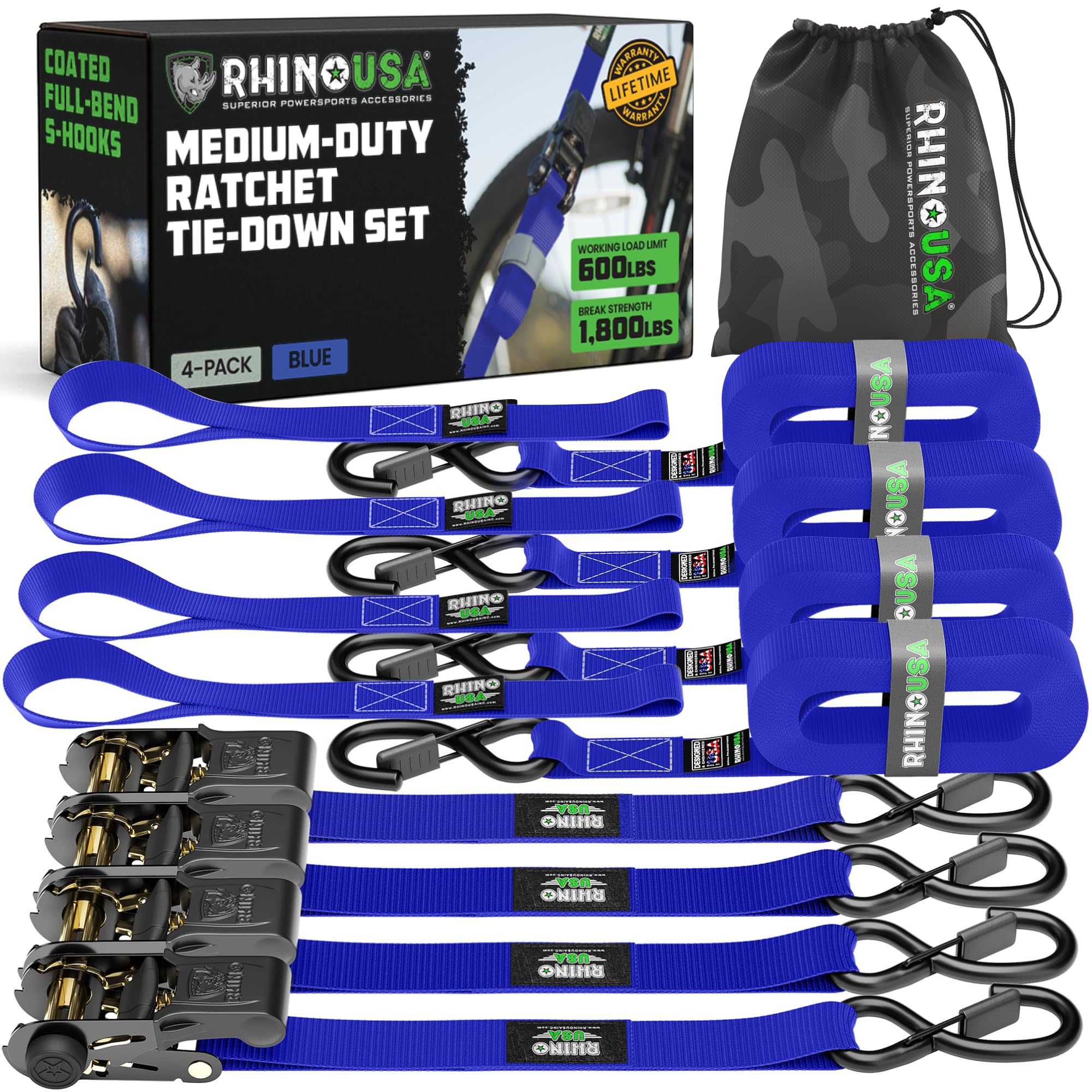 Rhino USA Ratchet Straps Tie Downs (4-Pack) - 1