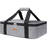 LUNCIA Insulated Single Decker Casserole Carrier, Lasagna Lugger Tote Keeps Food Hot or Cold, Thermal Lunch Bag for Potluck Parties, Picnic and Cookouts, Fits 9" x 13" Baking Dish, Grey