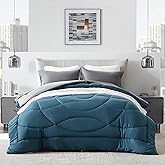 SLEEP ZONE Comforter Duvet Insert, Queen Size Quilted Reversible Comforters, Soft All Season Duvet, Down Alternative Breathable Bedding with 8 tabs, 2 Sides Teal Gray 88 x 88 Inches