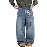 QGRSWBC Men's Baggy Jeans Loose Fit Denim Pants Mid Waist Trousers Wide Leg Skater Jeans Y2K Streetwear