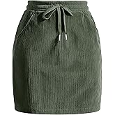 Casly Lamiit Women's Mini Corduroy Skirt 2025 High Waisted Drawstring Fall Winter Pencil Skirts with Pockets for Work Casual