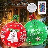 WENNSAI 2PCS Light Up Inflatable Christmas Balls 24'' Large PVC Blow Up Holiday Decorations with LED Lights & Remote Outdoor Yard, Lawn, Tree, Pool Ornaments for Xmas