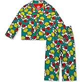 The Grinch Pajamas 2-Piece Matching Set - Soft Kids Christmas PJs Loungewear Button Down Coat, Boys Girls - Official Product