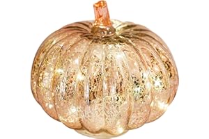 Romingo Mercury Glass Pumpkin Light with Timer for Halloween Pumpkin Decorations Fall and Thanksgiving Decor,Rose Gold, 5.5 inches