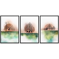 SIGNWIN 3 Piece Framed Canvas Wall Art Trees and Abstract Moon Landscape Canvas Prints Home Artwork Decoration for Living Room,Bedroom - 16