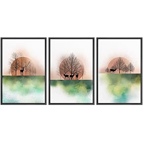 SIGNWIN 3 Piece Framed Canvas Wall Art Trees...