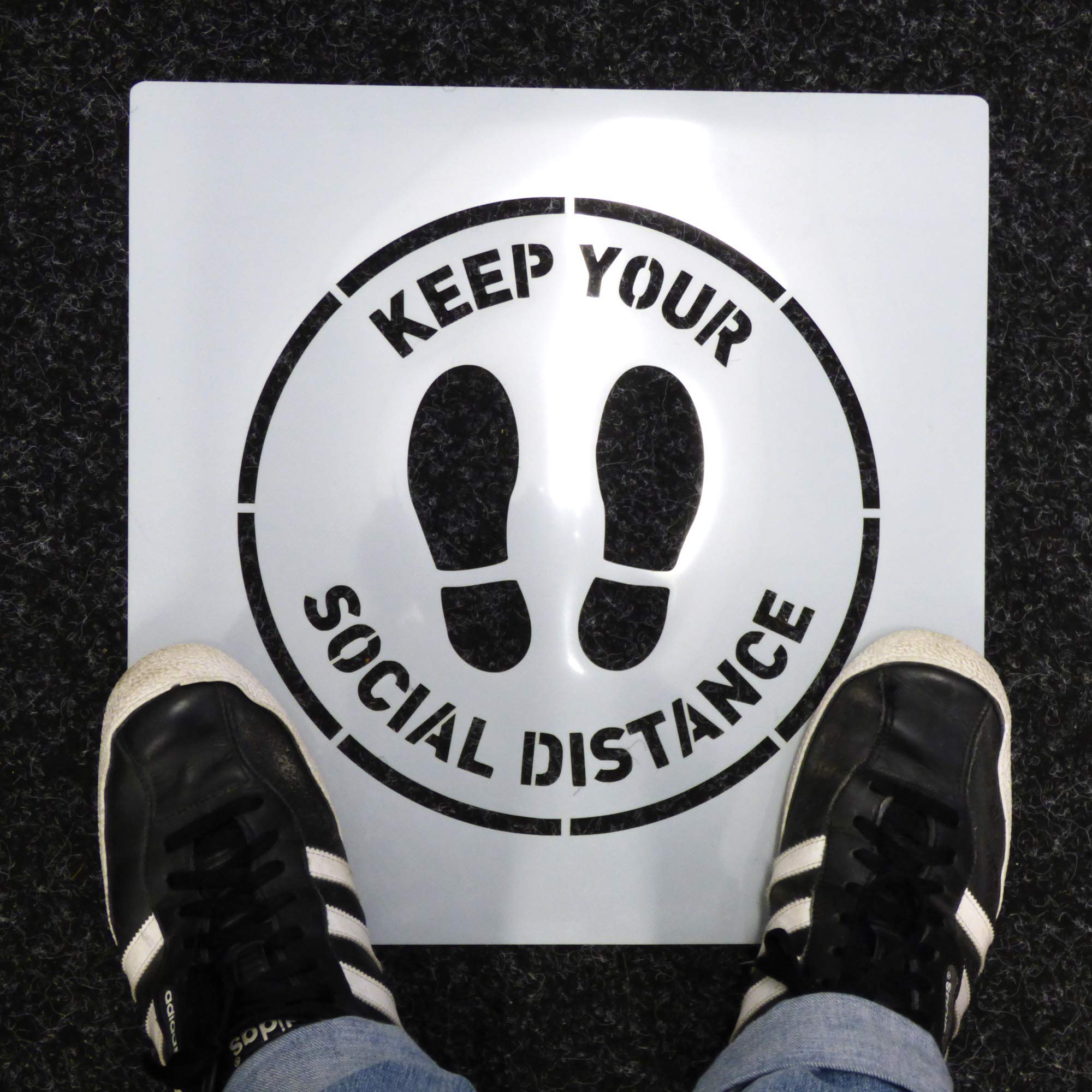 Keep Your Social Distance Floor Sign Stencil/Foot Prints Stencil - Interior & Exterior use - Shops, Public Spaces, Reusable Durable Floor Marking, Painting Stencil