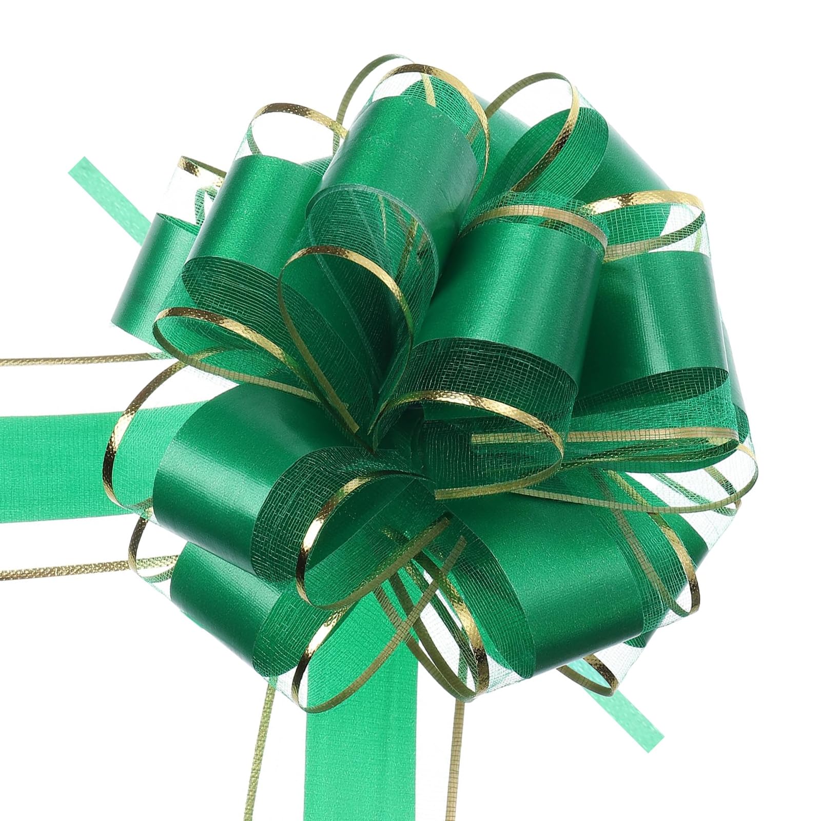 MACHSWON 10pcs 6 Inch Green Pull Bows with Gold Edge Ribbon Large Gift Bows for Valentine's Day Xmas Holiday Decoration Baskets Gift Wrapping
