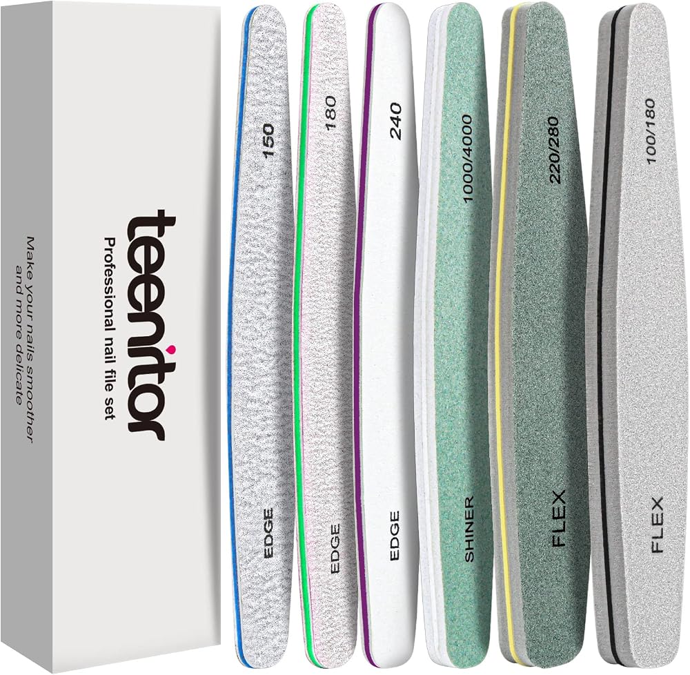 Teenitor 6pc Nail File Set 100/180/240 Grit Buffers Emery Board 1000/4000 Shine
