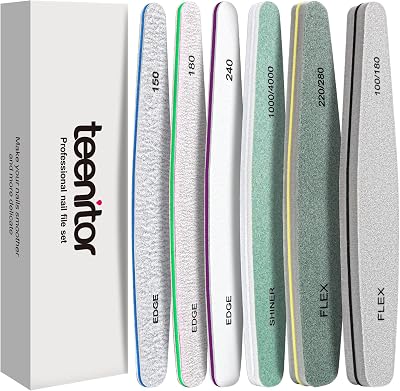 Teenitor 6pc Nail File Set 100/180/240 Grit Buffers Emery Board 1000/4000 Shine