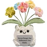 YOOJEE Forget-Me-Not Crochet Flower Potted Plant Gift | Cute Gifts for Women, Boss Day, Teacher Appreciation, Coworker &amp; Nurse Thank You Gift, Desk Decor, 4.7 In H &times; 2.4 In W