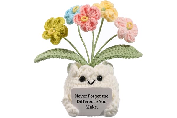 YOOJEE Forget-Me-Not Crochet Flower Potted Plant Gift | Difference You Make Gift, PET Display Box, Teacher Appreciation, Coworker, Employee, Thank You Gift, Handmade Desk Decor