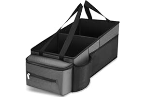 HOUSEN SOLUTIONS Trunk Organizer for SUV, Backseat Front Seat Car Organizers, Waterproof Car Trunk Organizer, Collapsible Large Capacity Car Organizers Storage, Road Trip Essentials for Travel Car Accessories, Grey